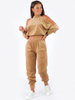 WELUROWY DRES KOMPLET BLUZA ODKRYTE RAMIONA+SPODNIE beżowy B178 k01