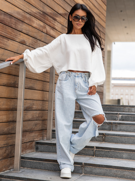 Luźny oversizowy codzienny SWETER o klasycznym splocie ecru X361