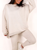 KOMPLET bawełniany z lnem oversizowa dłuższa bluza dresowa i legginsy z prążka melanż beż d126 k01