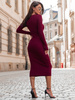 Bawełniana dopasowana SUKIENKA o długości midi bordowa E357