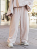 Bawełniane dresowe SPODNIE oversize baggy ze ściągaczami z dresówki pętelkowej beżowe X516