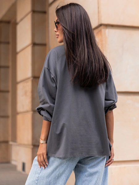 Oversizowy T-SHIRT bluzka z długim rękawem z bawełny grafitowy X313