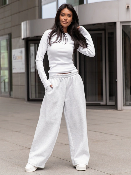 Basic Bawełniana BLUZKA z prążkowanej dzianiny biała X355