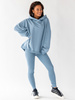 KOMPLET bawełniany oversizowa dłuższa bluza dresowa z kapturem i legginsy z prążka blue D174 k01