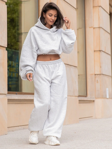 Dresowe bawełniane SPODNIE baggy szary melanż E643