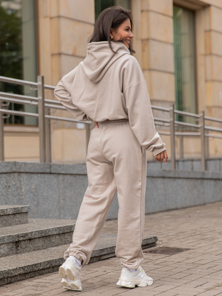 Dresowy bawełniany KOMPLET bluza kangurka z kapturem i spodnie klasyczny krój stone X305