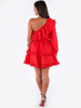 ASYMETRYCZNA ROZKLOSZOWANA SUKIENKA NA JEDNO RAMIĘ czerwona B171 k01