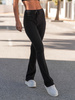 Dopasowane SPODNIE LEGGINSY z szerokimi nogawkami z przeszyciem z modalu o fakturze prążka z niskim stanem czarne X6 k01