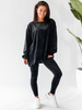 KOMPLET welurowy oversizowa dłuższa bluza i legginsy z wysokim stanem czarny D165 k01