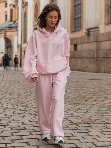 Luźne SPODNIE baggy z bawełnianej dresówki niedrapanej od wewnątrz baby pink X151