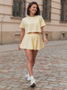Dresowy bawełniany KOMPLET krótki oversizowy t-shirt i krótkie spodenki butter yellow jasny żółty X133 k01