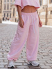 Luźne SPODNIE baggy ze sznurkiem z bawełnianej dresówki niedrapanej od wewnątrz baby pink X217 k01
