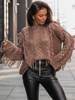 SWETER oversize splot warkoczowy z frędzlami brązowy K275 k01