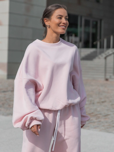 Dresowa bawełniana BLUZA oversize szeroka baby pink X402
