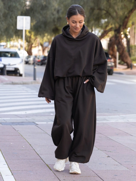 Bawełniana dresowa BLUZA z kapturem oversize z szerokimi rękawami z dresu pętelkowego dark chocolate X515