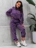 Welurowy KOMPLET dres bluza z kapturem i spodnie fioletowy D580 k01