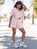 Dresowy bawełniany KOMPLET krótki oversizowy t-shirt i krótkie spodenki baby pink X133