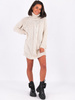 Sweter sukienka z golfem oversize beżowy k06