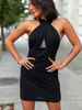 Dopasowana mini z dekoltem halter czarna c327 k01