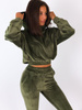 WELUROWY DRES KOMPLET BLUZA Z KAPTUREM+SPODNIE khaki A168 k01