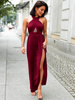 Maxi sukienka z dekoltem typu halter bordowa c306 k01