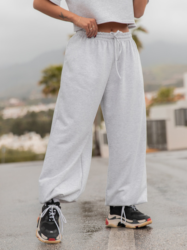 Dresowe bawełniane SPODNIE baggy ze sznurkiem szary melanż X55 k01