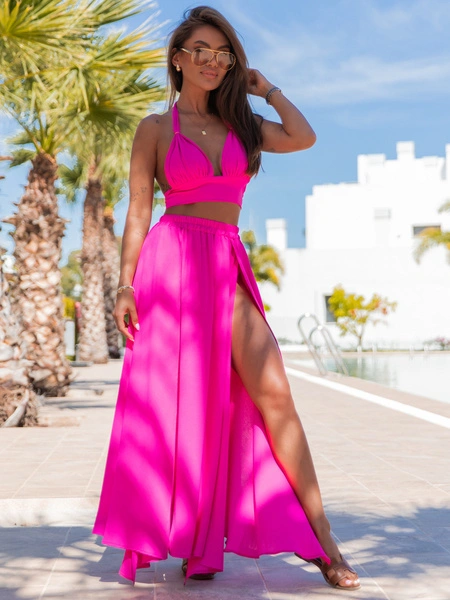 KOMPLET top ala stanik i spódnica długość maxi amarant E235 k01