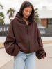 Oversizowa BLUZA z kapturem zapinana na zamek bluzowana kangurka z bawełnianej dresówki brązowa X1