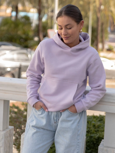 Dresowa bawełniana BLUZA z kapturem regular fit lawendowa X554
