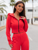 Bawełniana krótka dopasowana BLUZA dresowa z kapturem na zamek koralowa X58 k01