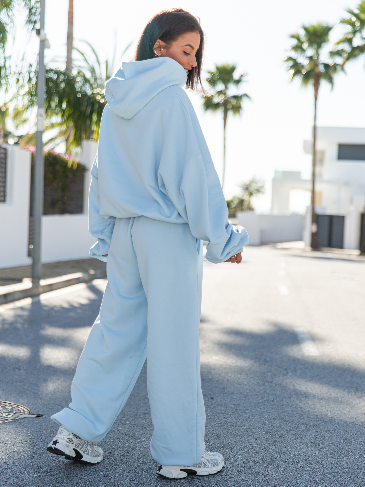 Dresowe bawełniane SPODNIE baggy baby blue E643 k01