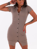 Bawełniana sukienka z guzikami z prążka cappuccino c207 k01