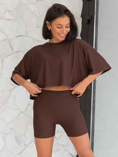 Dopasowane KOLARKI spodenki z wiscozy czekoladowe X200 k01