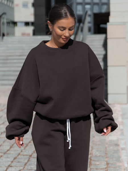 Dresowa bawełniana BLUZA oversize szeroka dark chocolate X402