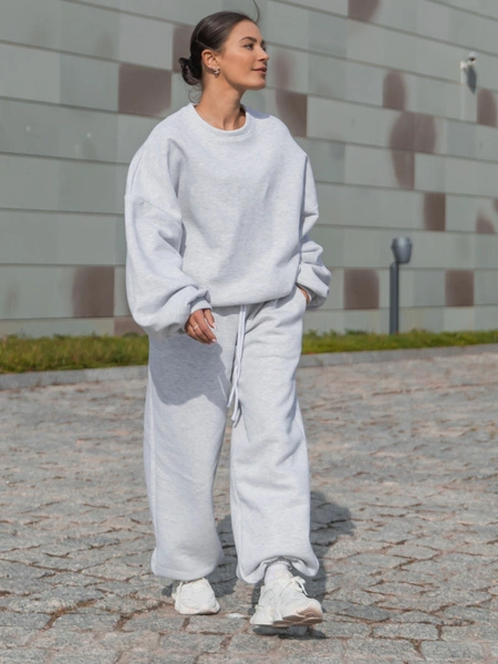 Dresowa bawełniana BLUZA oversize szeroka szary melanż X402