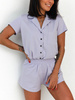 PIŻAMA komplet do spania luźna koszulka na guziki i spodenki liliowa P32 k01
