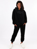 Welurowy dres komplet bluza kangurka + luźne spodnie czarny C104 k01