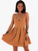 Elegancka rozkloszowana sukienka na cienkich ramiączkach camel c319 k01