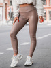 Dopasowane SPODNIE legginsy z wysokim stanem z eko skóry ocieplanej cappuccino D554 k01