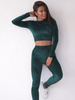Welurowy KOMPLET prążkowany dopasowana bluzka i legginsy zielony D404 k01