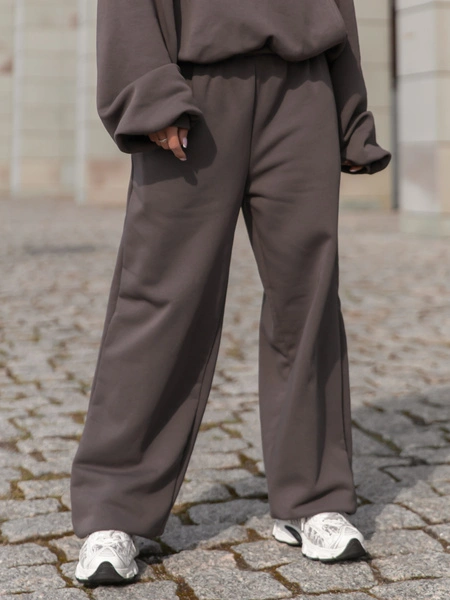 Dresowe bawełniane SPODNIE baggy dark mokka E643