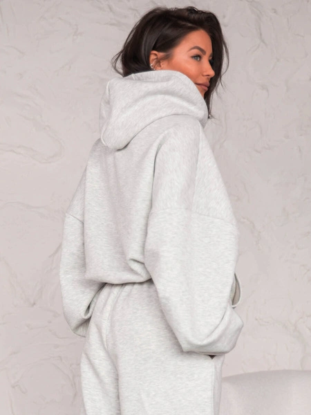 Dresowa bawełniana BLUZA z kapturem oversize szeroka szary melanż E644