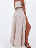 Długa muślinowa zwiewna maxi spódnica beżowa b127 k01