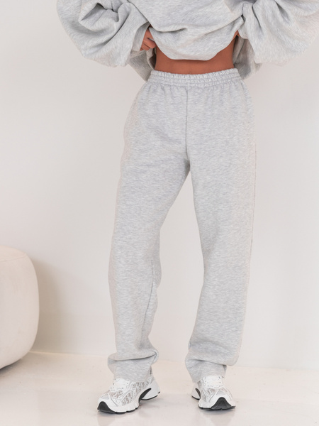 Dresowe bawełniane SPODNIE z wysokim stanem luźny krój szary melanż E359 k01