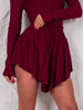 Krótka rozkloszowana asymetryczna SPÓDNICA ze spodenkami z wiskozy bordowa E646 k01