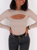 Bawełniana bluzka dekolt łezka z prążka beżowa c415 k01
