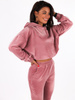 Welurowy dres komplet bluza z kapturem+spodnie brudny róż C122 k01