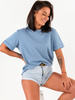 Bawełniany basicowy t-shirt oversize z krótkim rękawem blue d121 k01