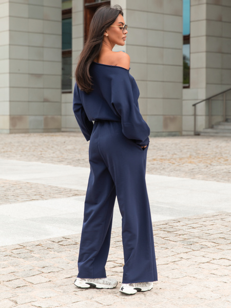 Dresowy bawełniany KOMBINEZON z długimi spodniami navy blue X414