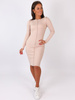 Bawełniana dopasowana sukienka szwy na wierzchu z prążka beżowa b24 kk01